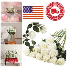 12PCS Realistic White Roses with Buds for Wedding Party and Home Decoration