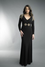 Gold-Beaded Epaulette Evening Gown