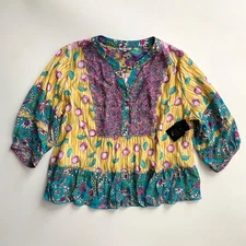John Mark Nwt Paisley Mixed Print 3/4 Sleeve Embroidered Tunic Top 1X