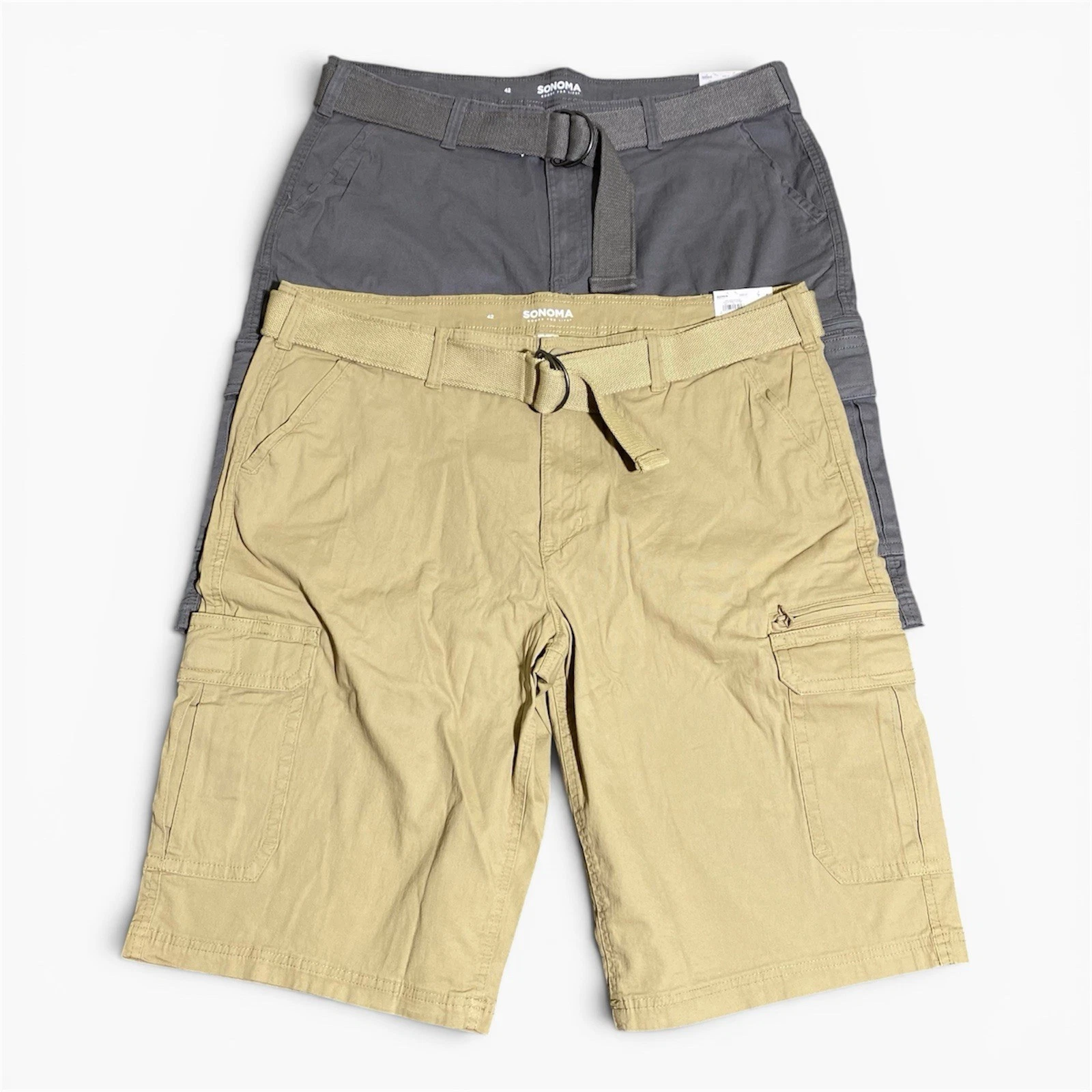 Sonoma Everyday Cargo Shorts Men 42 Gray Utility Outdoors Hiking Camping Skater