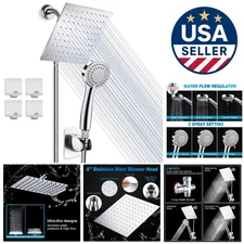 Modern Chrome Shower Head Set: 8'' Rainfall and 60'' Handheld Hose Included