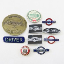 Vintage Transportation Badges Pins Lot - Cunard Lusitania London Bus Train