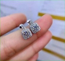 2Ct Lab Created Diamond Push Back Halo Stud Earrings 14K White Gold Finish