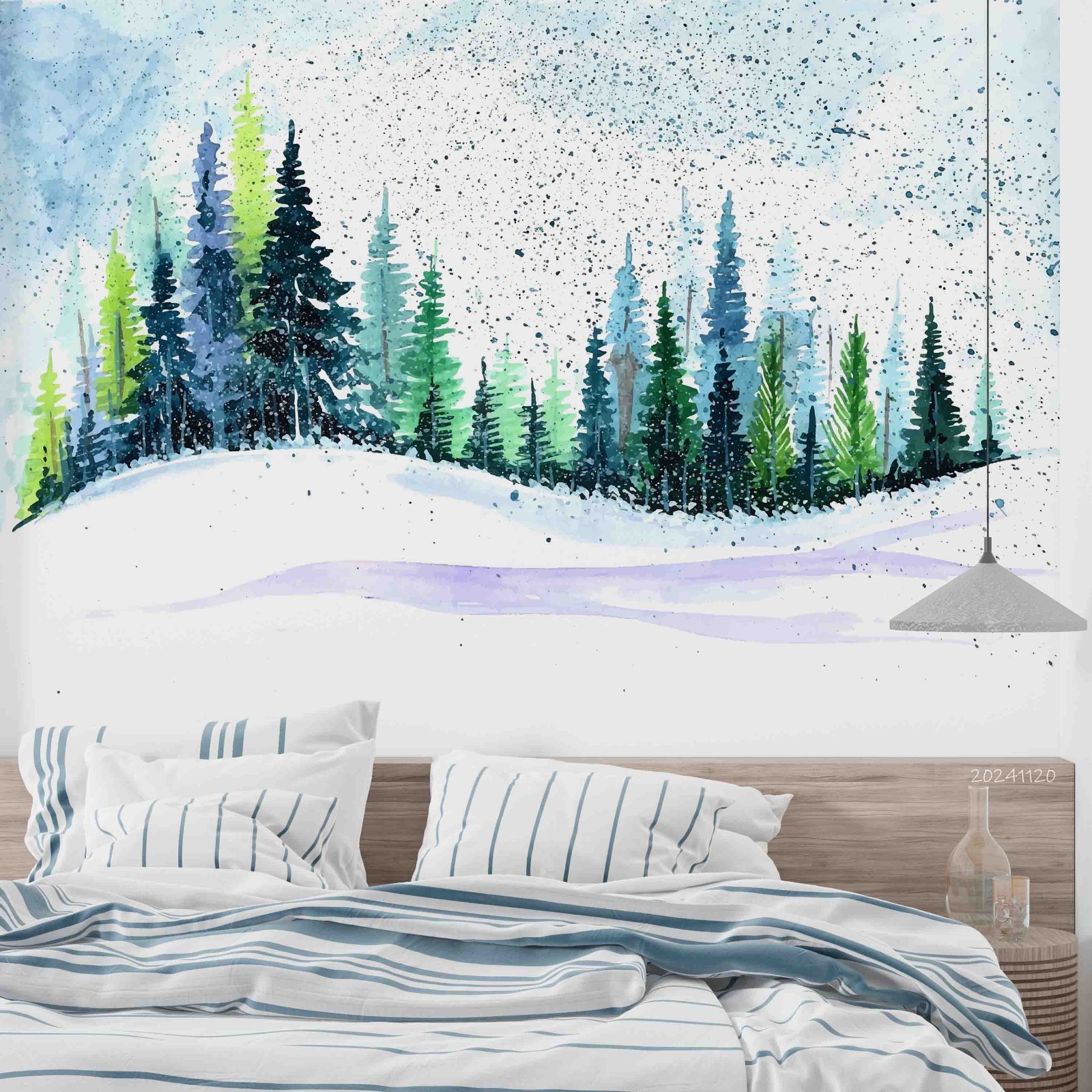 3D Mountain Forest Watercolor Wall Murals Wallpaper Murals Wall Sticker