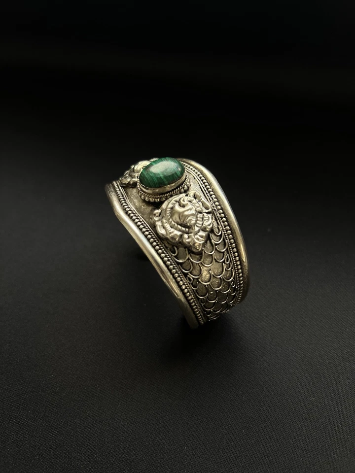Brazalete de piedra de malquiita artesanal nepalí brazalete vintage hermoso WMB038 Foto 4 de 4