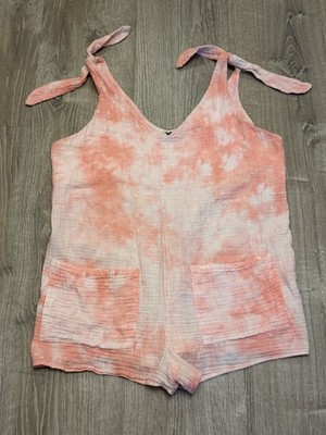 Show Me Your Mumu Women's Large Tilda Tie Shoulder Romper Tie Dye Pink