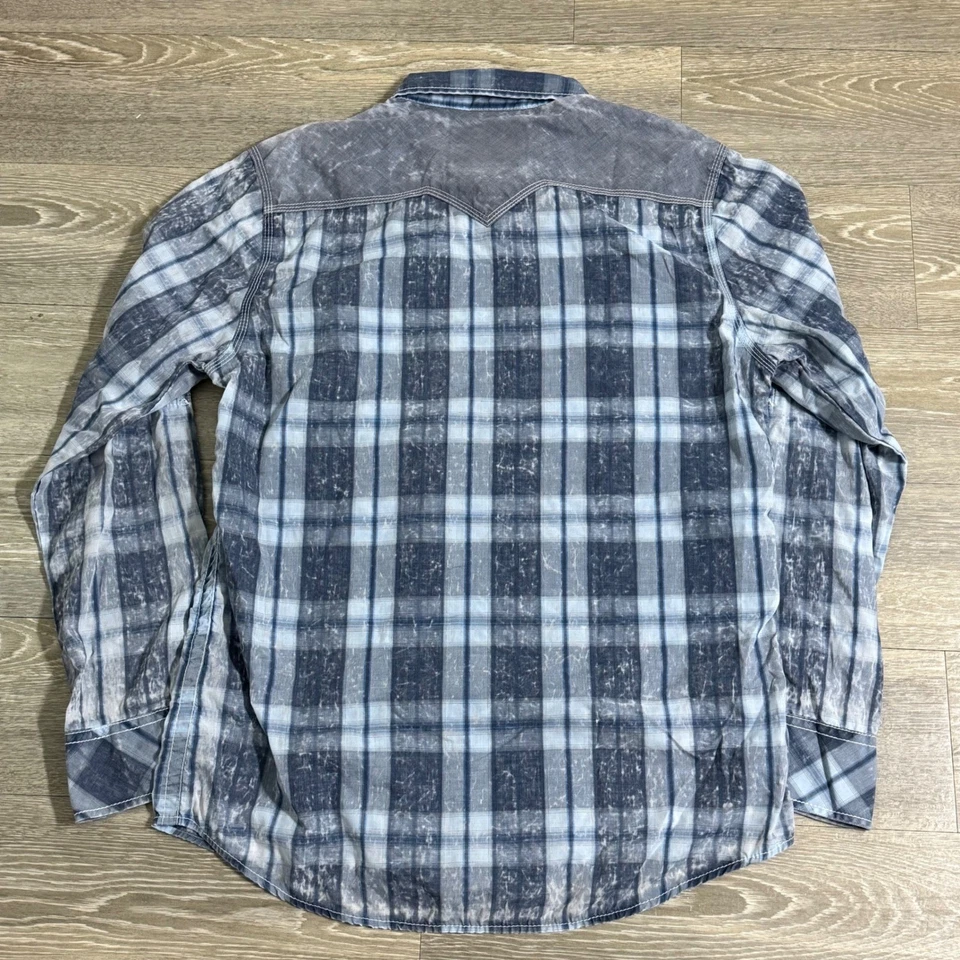 Camisa BKE Vintage Perla Franela a Presión Azul Lavado Para Hombres Grande Roll-Tab Western Foto 2 de 4