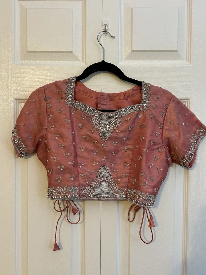 Handmade Metal Embroidered Pink Saree - Image 2 of 4