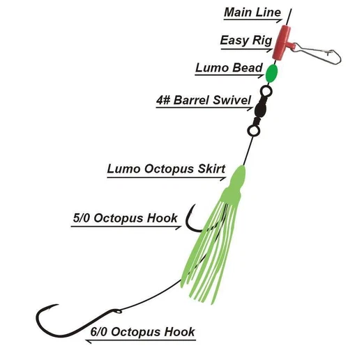 10x Masterpro Reef & Snapper Running Lumo Fishing Skirt Rigs Double Octopus Hook