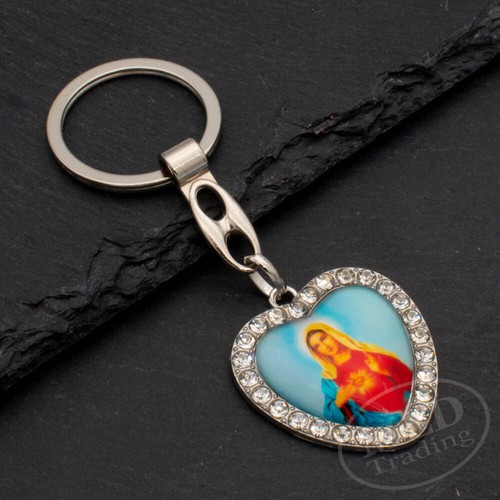 Schlüsselanhänger Jungfrau Maria Herz Herz - Anhänger in Herzform mit eingelegten Strasssteinen - Bild 3 von 4