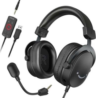 FIFINE Gaming Headset mit Mikrofon Over Ear Kopfhörer mit Kabel USB Headphones