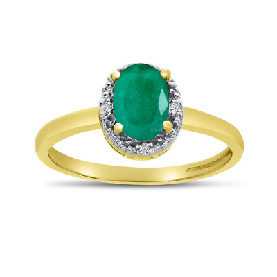 Ring 10 Karat Gelbgold ovaler Smaragd und Diamant