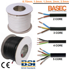Image of 50m, BLACK WHITE 2 3 4 5 CORE ELECTRICAL FLEX ROUND CABLE WIRE 0.75mm to 2.5mm