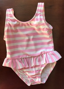 pink and white striped bathing suit