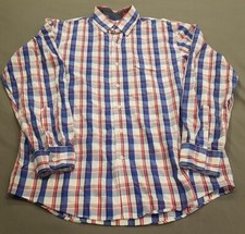 IZOD Shirt Mens Medium Button Up Blue Plaid L/S Outdoors Casual