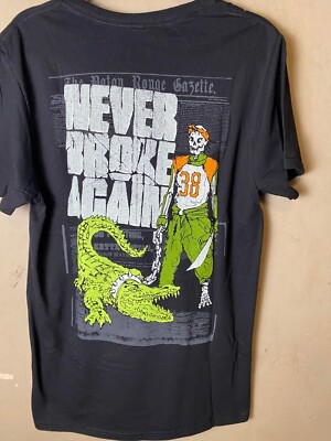 NEVER BROKE AGAIN  Skeleton With Alligator double sided Black T-shirt-NWT