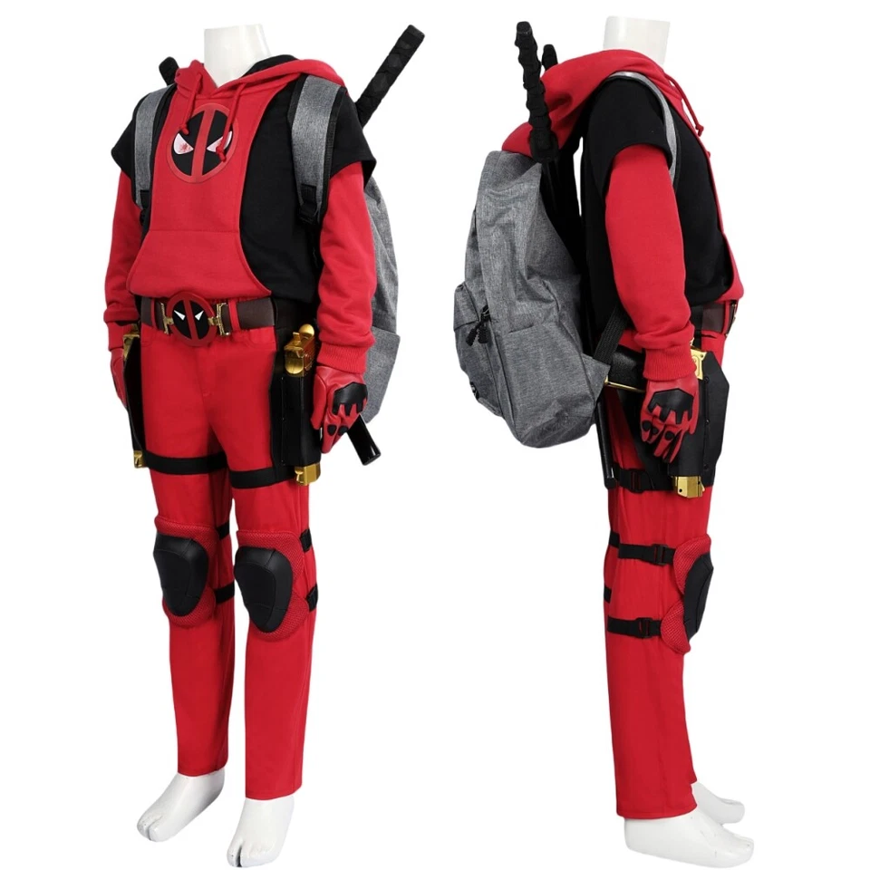Xcoser Kids Deadpool 3 Kidpool Disfraz Disfraz Máscara Bolso Cinturón Guantes Conjunto Completo  Foto 3 de 4