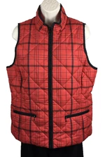 Jones New York Quilted Puffer Vest Size M Medium Red Black Plaid Diamond Zip Up