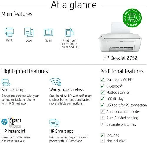 H-P All-in-One Wireless Color Inkjet Printer, Print, Copy, Scan, Wireless USB Co - Image 3 of 4