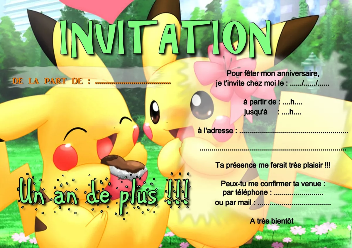 Pokemon Anniversaire Fête Invitation Modèle