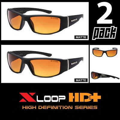 2 Pack XLOOP Driving Sunglasses Yellow High Definition + HD Anti-Glare Glasses