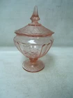 Hocking Mayfair Open Rose Glass Pink Candy Jar w/ Damaged Lid AS IS