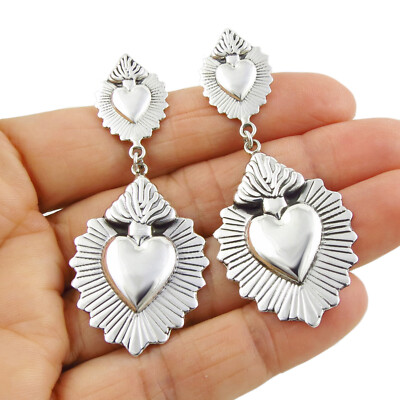 Mexican Flaming Heart Sterling 925 Silver Dangle Earrings for Women  UK
