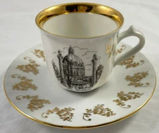 Wein Karlskirche Demitasse Tea Cup & Saucer Hassenpflug Austria 1950s Gold VTG
