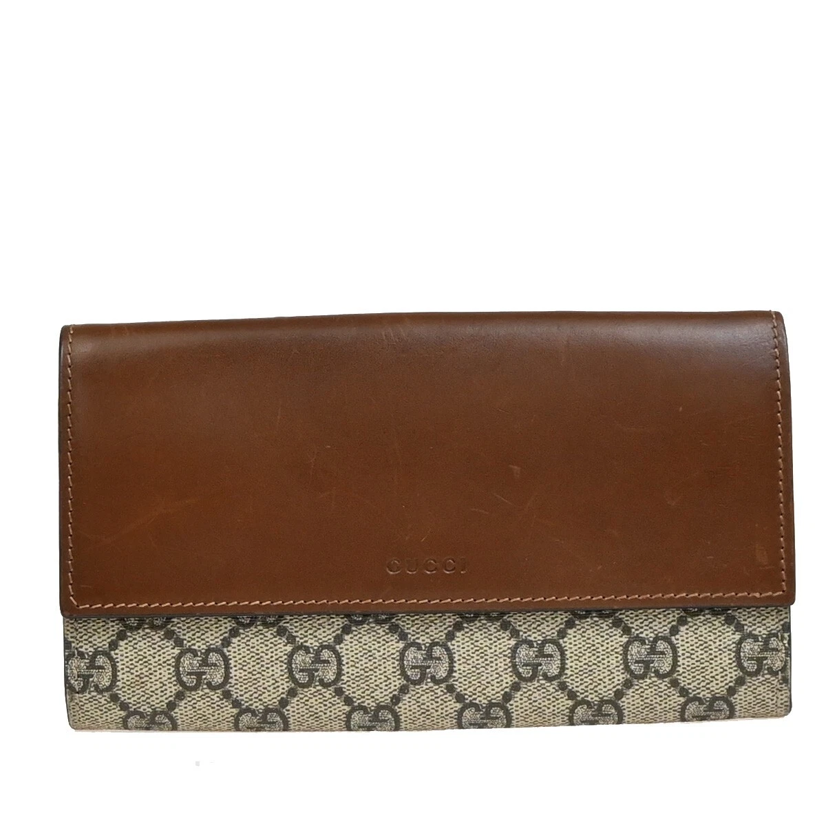Portefeuille long double pli GUCCI logo motif GG cuir suprême marron 62EE139