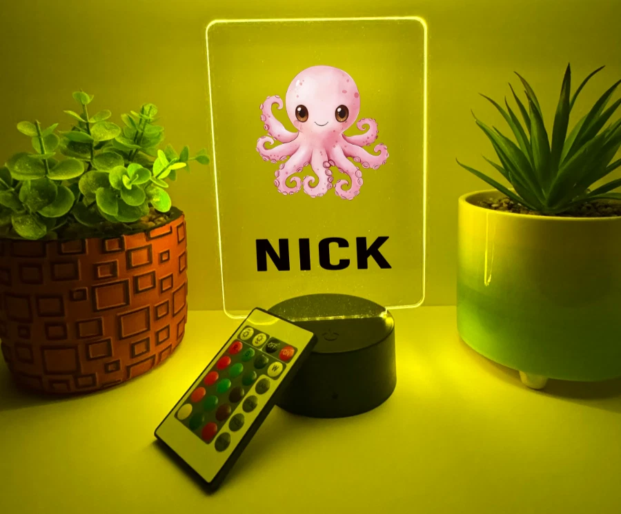 UV Printed Octopus Light Up, Personalized FREE, Animal LED Lamp, Kid Friendly - Image 4 of 4