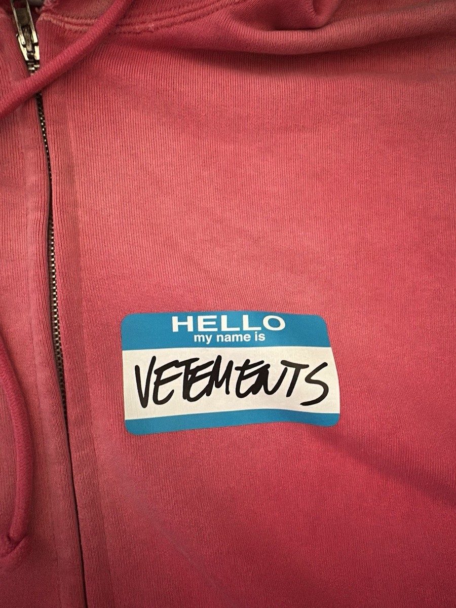 Vetements パーカー XS Vetements Pink Hello My Name Is Zip Hoodie XS | eBay
