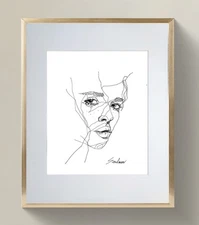 Original Ink Line Drawing on Watercolor Paper_ Minimalist Art Signed by Artist