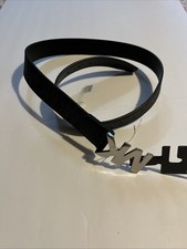 Michael Kors Mens Silver Buckle MK Logo Belt Black 36 New NWT