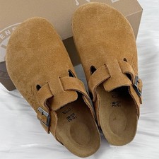 Birkenstock Boston x Stussy Caramel Suede Soft Footbed Unisex Shoes Wide Size