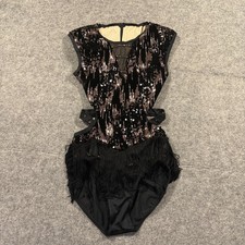 Weissman Dance Costume Womens Medium Black Sequin Fringe Cutout Dance Leotard