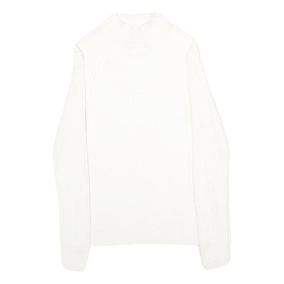 MODA INTERNATIONAL Damen Baumwoll Strickjumper Weiß Rundhals Rippstrick S