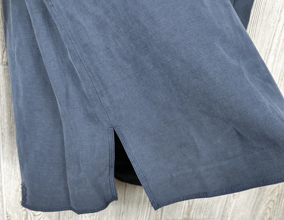 Chaqueta Blazer Kate Hill Azul 71% Seda 29% Lino Frente Abierto Manga 3/4 Talla Grande Foto 3 de 4