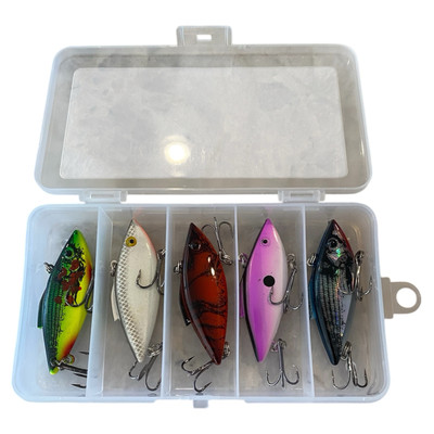 5-Piece Rattle Trap Style Lipless Crankbait Fishing Lures with Tackle Box