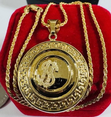 18K 750 Echt Gold Kette Gold Dollar $ Zeichen Halskette 15,6/16'' lang 1,6 mm 7,6 g