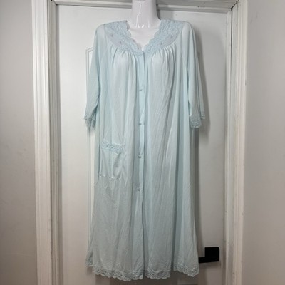 VTG Shadowline Lace Housecoat Womens L Blue Waltz Length Duster Robe Muumuu Gown