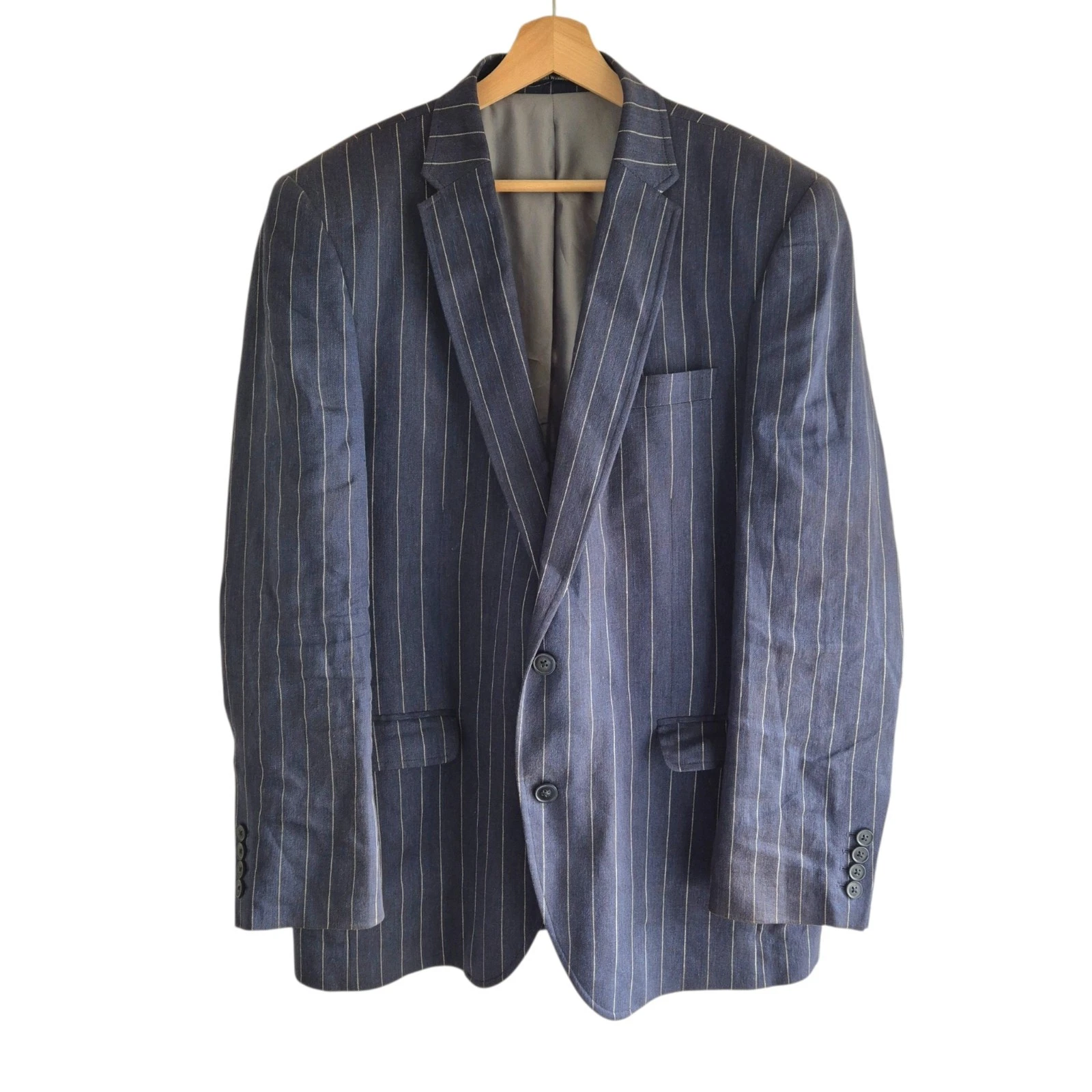 Samuel Windsor Blazer Jacket Men's 42R Navy Blue Striped Linen
Opens in a new window or tab