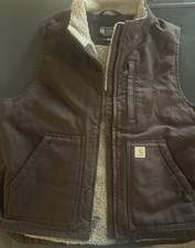 Carhartt Sherpa-Lined Relax Fit Work Vest Brown Cotton Womens Large 12-14