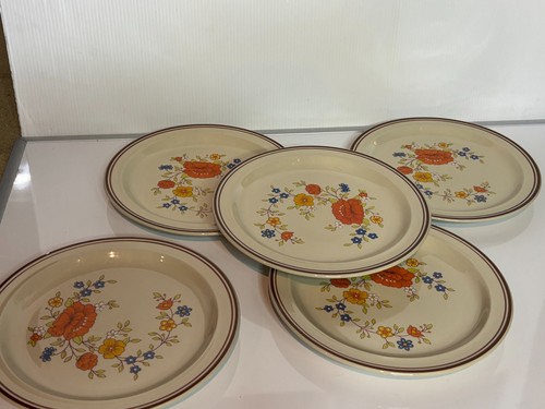 5 x Vintage Excel Linda Summer Garden Orange Flower Dinner Plate Stoneware 10" - Picture 8 of 10