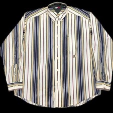 Tommy Hilfiger Men's XL Striped Cotton Button-Up Shirt Navy White Long Sleeve