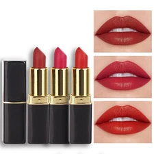 evpct 3Pcs Red Matte Lipstick Set for Older Women Long Lasting Dark Light Bri...