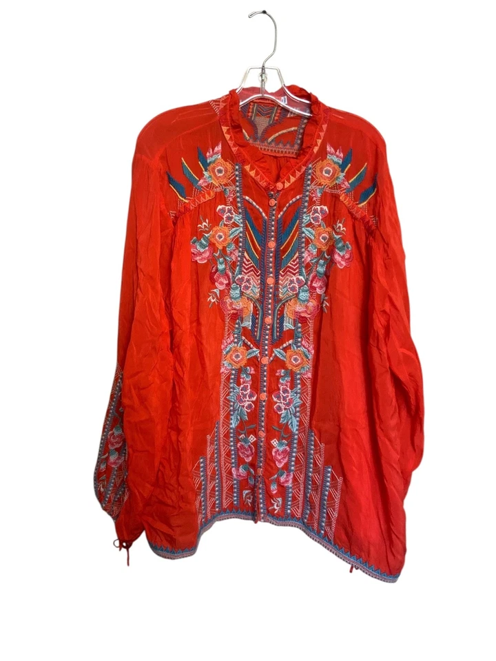 Johnny Was Jade Blouse Size XXL Orange Red Blouse Embroidered Gorgeous - Image 3 of 4