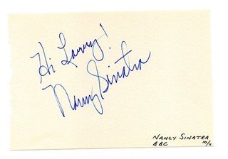 Nancy Sinatra American singer and actress Signed White Card Autographed