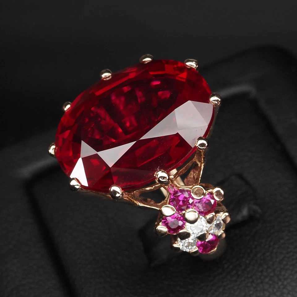 Gorgeous Blood Red Tourmaline Oval 27.10Ct 925 Sterling Silver Rose Gold Rings - Image 4 of 4