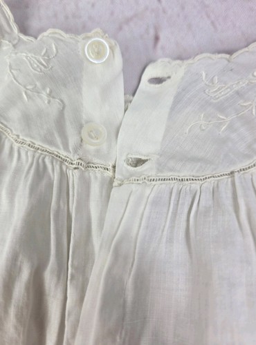 Antique Cotton Christening Baby Dress Button Up Pintuck Cutwork Embroidered - Picture 12 of 24
