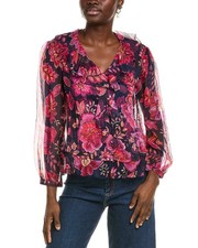 Johnny Was KIKO Silk Blouse Women's Floral Red blouse size small